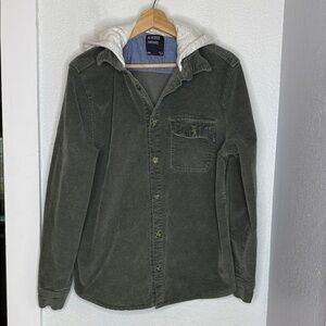 Reverse Threads Olive Corduroy Hooded Shacket Large shirt jacket outdoor layer